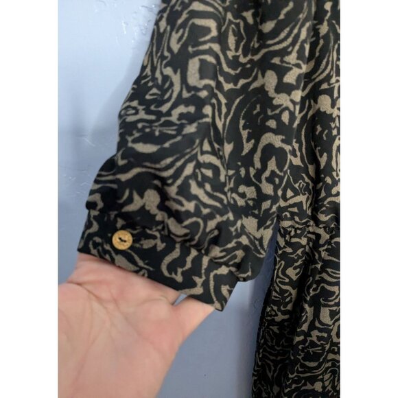 Breli Originals Blk Tan Patterned Dress Button Front Midi Gold Buttons Sz 14 - Picture 9 of 15